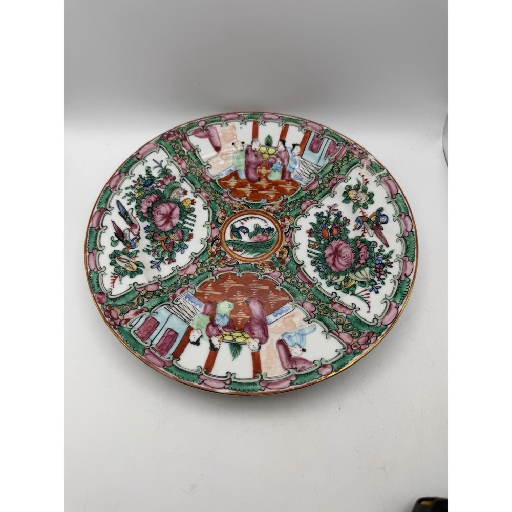 Vintage Hong Kong Famille Rose Decorative Porcelain Plate Bird Floral Scene